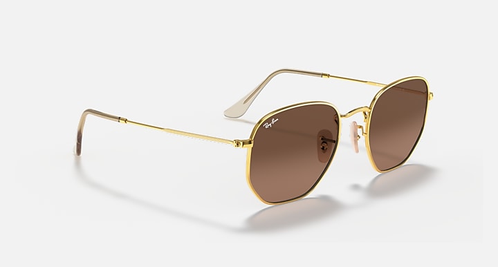 Ray-Ban RB3548N Men Gold and Brown Hexagonal Sunglasses