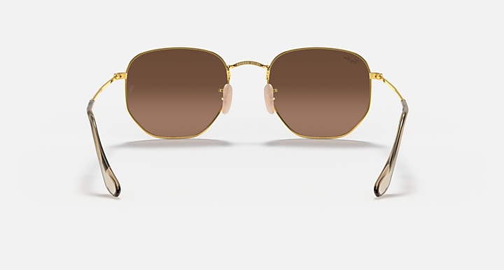 Ray-Ban RB3548N Men Gold and Brown Hexagonal Sunglasses