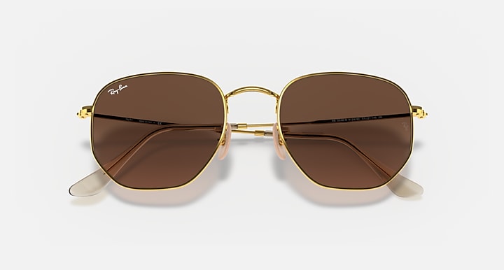 Ray-Ban RB3548N Men Gold and Brown Hexagonal Sunglasses