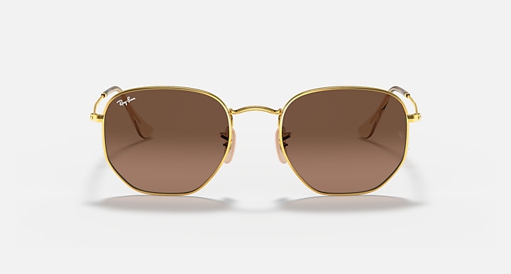 Ray-Ban RB3548N Men Gold and Brown Hexagonal Sunglasses