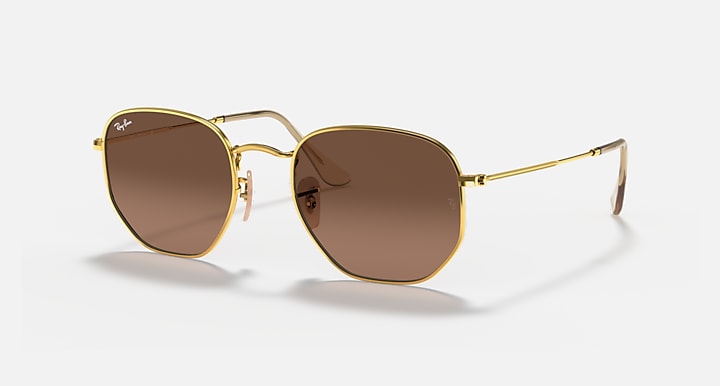 Ray-Ban RB3548N Men Gold and Brown Hexagonal Sunglasses